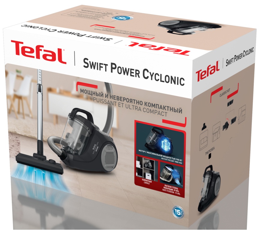 Пылесос напольный Tefal с контейнером для пыли, Swift Power Cyclonic, TW2925EA, черный/серый фото 17