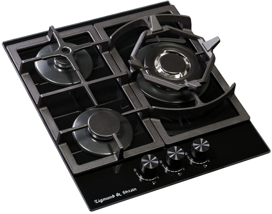 Газовая варочная панель Zigmund & Shtain M 26.4 B 46 см, 3 конфорки электроподжиг газконтроль, черный фото 3