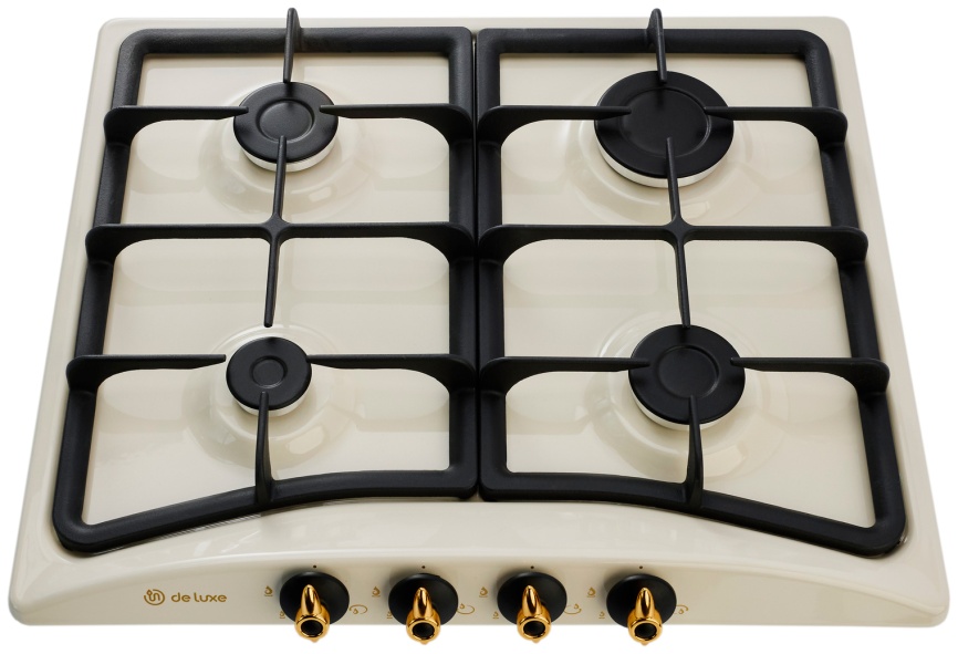 Газовая варочная панель De luxe 5840.00 гмв - 050ЧР 58 см, 4 конфорки электроподжиг газконтроль, бежевый фото 2