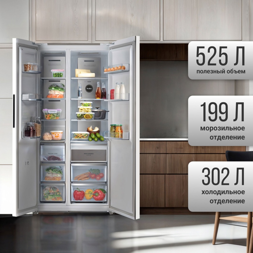 Холодильник Side-by-Side Tesler RSD-537BI SPARKLING WHITE No frost, белый фото 3