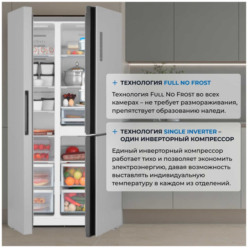 Холодильник Side-by-Side Zugel ZRTD459X No frost, серый металлик фото 5
