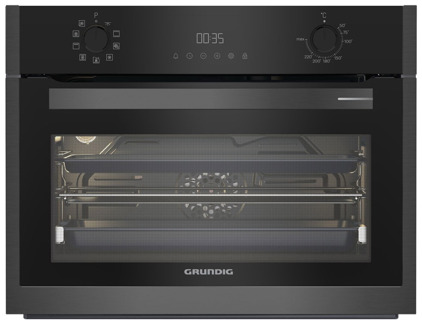 Электрический духовой шкаф Grundig GEKM19300DX 59 см, 48 л, гриль и конвекция, черная сталь фото 1