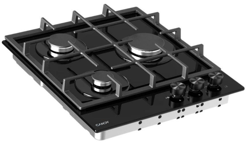 Газовая варочная панель Candy CHXG53CNB 44 см, 3 конфорки электроподжиг газконтроль, черный фото 3