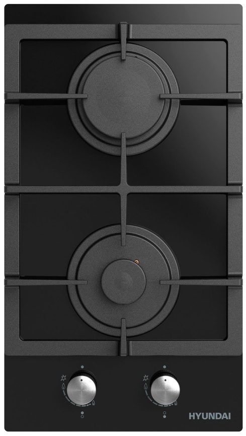Газовая варочная панель Hyundai HHG 3235 BG 29 см, 2 конфорки электроподжиг, черный фото 1
