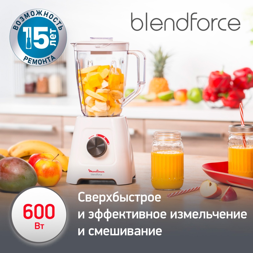 Блендер стационарный Moulinex BlendForce 2 LM420110, белый фото 5