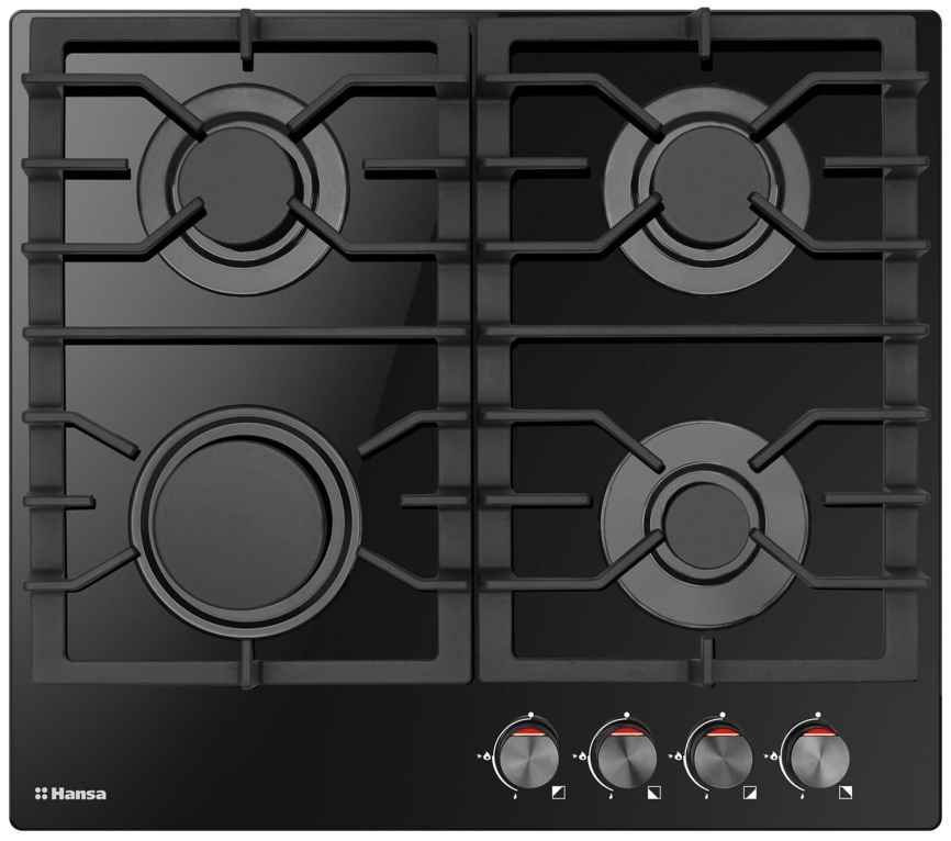 Газовая варочная панель Hansa BHKS610301 59 см, 4 конфорки электроподжиг газконтроль, черный фото 1