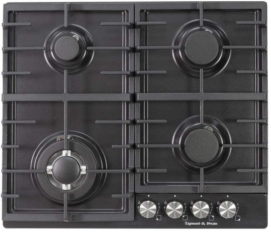 Газовая варочная панель Zigmund & Shtain G 20.6 B 20 см, 4 конфорки электроподжиг газконтроль, черный фото 1