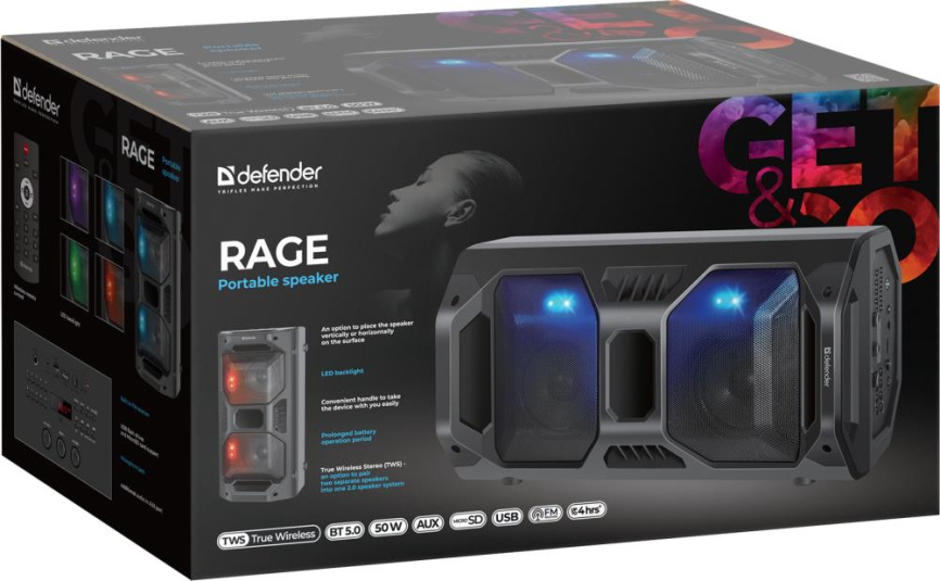 Портативная колонка 50W BLACK RAGE 65109 DEFENDER фото 3