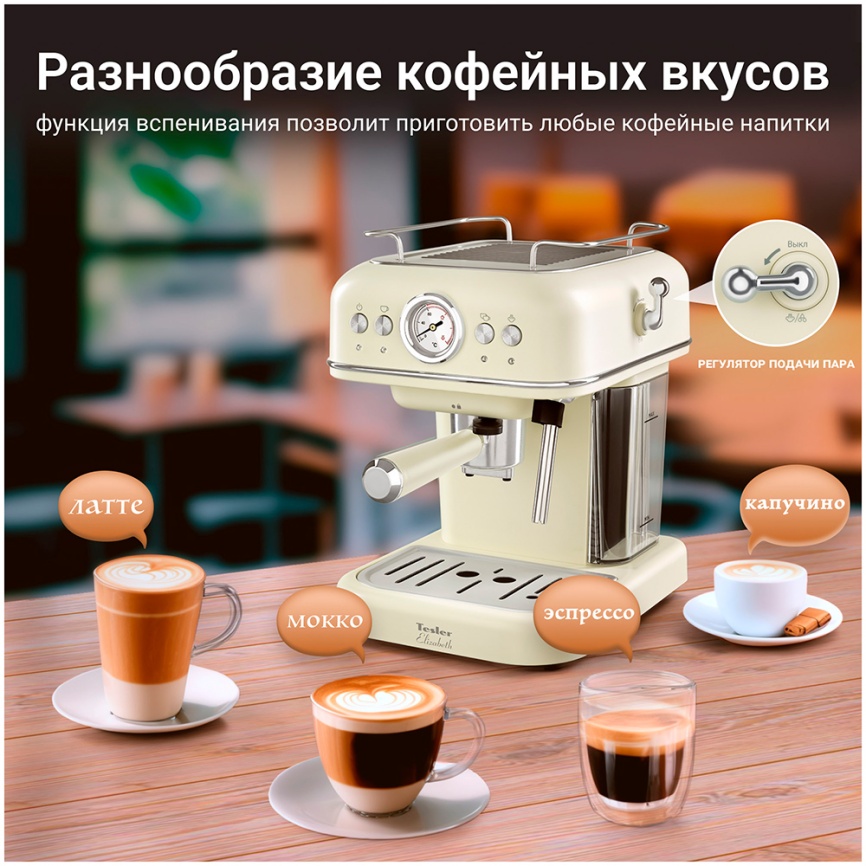 Кофеварка эспрессо Tesler ECM-245 BEIGE фото 5