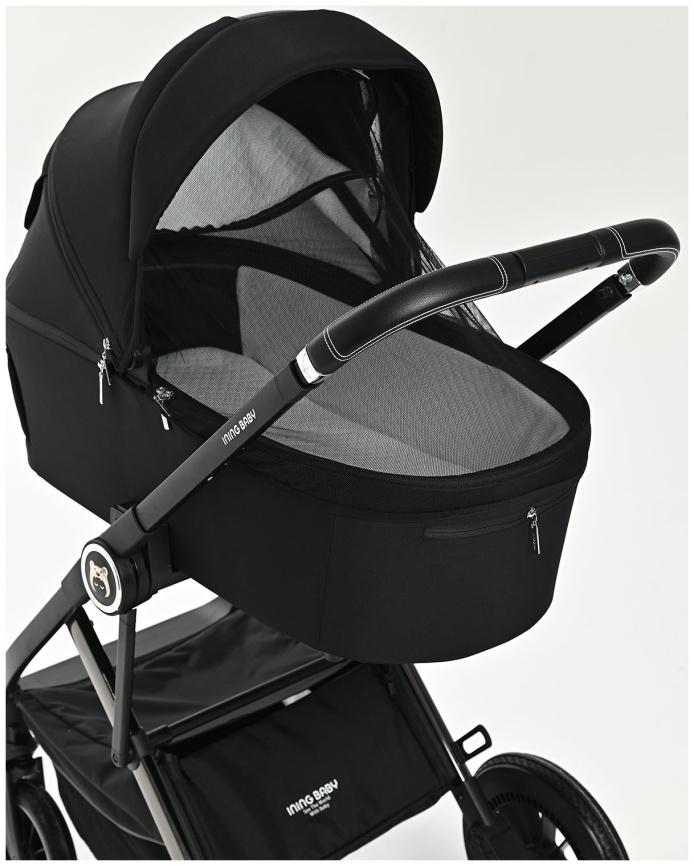 Коляска 2 в 1 Ining Baby Коляска 2 в 1 Ining Baby KR350 black,  люлька, прогулочный блок фото 17