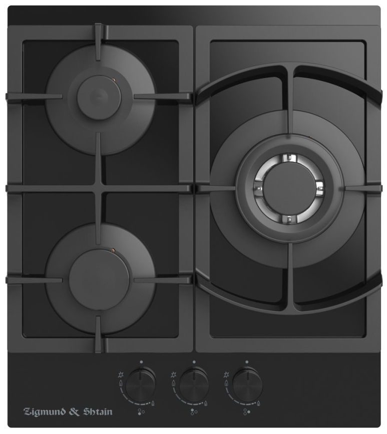 Газовая варочная панель Zigmund & Shtain M 26.4 B 46 см, 3 конфорки электроподжиг газконтроль, черный фото 1