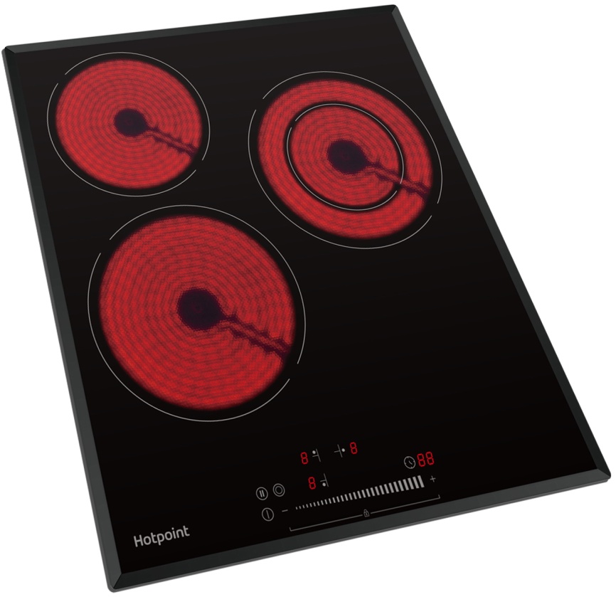 Электрическая варочная панель Hotpoint HR 4O3 BAS 45 см, 3 конфорки стеклокерамика, черный фото 2
