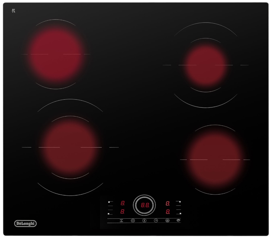 Электрическая варочная панель De’Longhi VITTORIO 2E1F CR 59 см, 4 конфорки закаленное стекло, черный фото 2