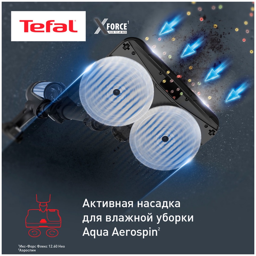 Пылесос вертикальный Tefal X-Force Flex 12.60 Neo TY9LC1WO, синий/серый фото 3