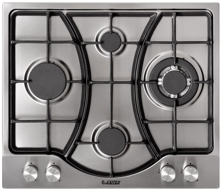 Газовая варочная панель Exiteq PF 640 STX-E/А 58 см, 4 конфорки электроподжиг газконтроль, серебристый фото 1