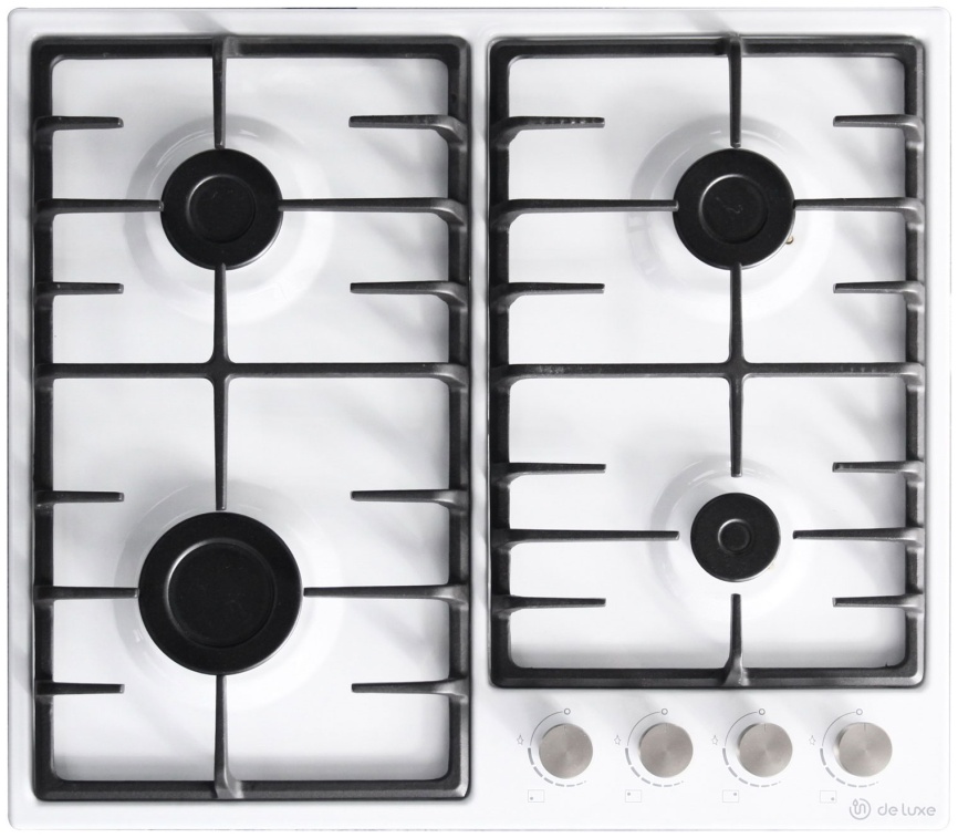 Газовая варочная панель De luxe 6040.00г 001 59 см, 4 конфорки, белый фото 1