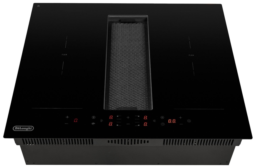 Индукционная варочная панель со встроенной вытяжкой De’Longhi ELETTRA 4B2F TC ARIA 59 см, 4 конфорки, черный фото 4