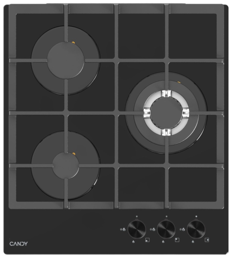 Газовая варочная панель Candy CHXG53CWB 45 см, 3 конфорки электроподжиг газконтроль, черный фото 1