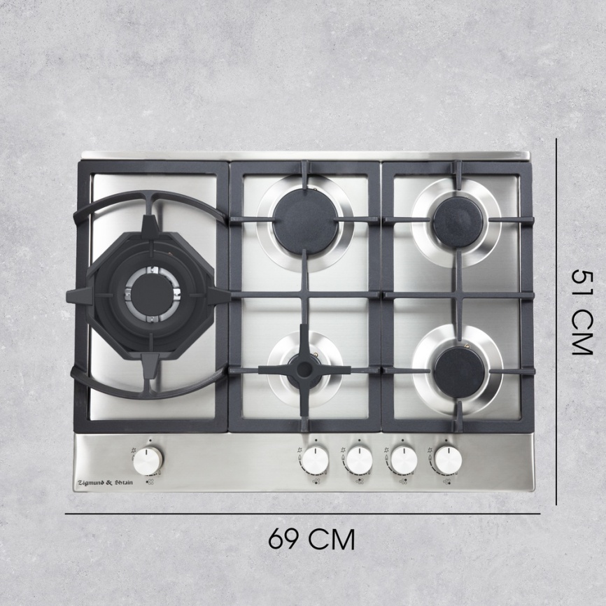 Газовая варочная панель Zigmund & Shtain G 14.7 S 69 см, 5 конфорок электроподжиг, серебристый фото 12