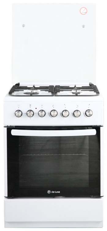 Комбинированная плита De luxe 606040.00гэ-001(кр) 60 см, 64 л, 4 конфорки, белый фото 1