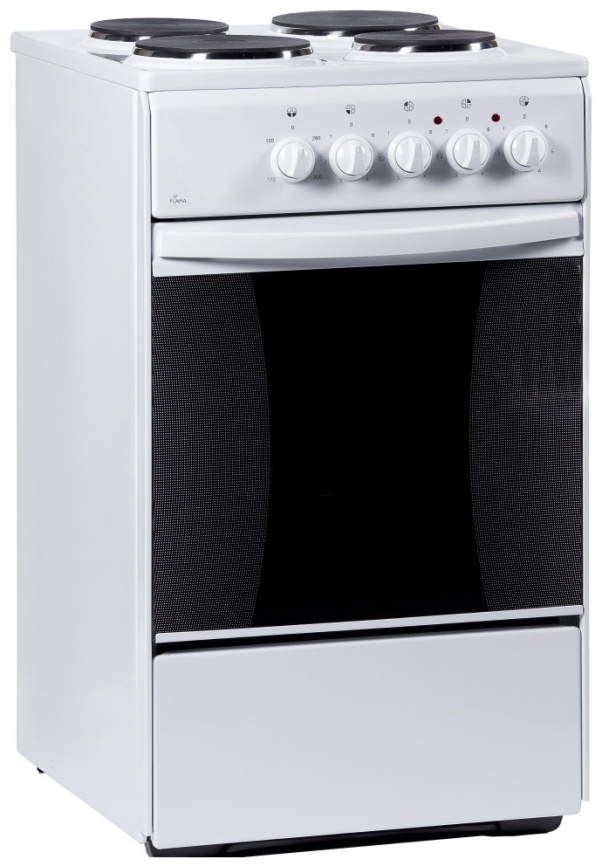Электроплита Flama AE 1406 W 50 см, 50 л, 4 конфорки, белый фото 1