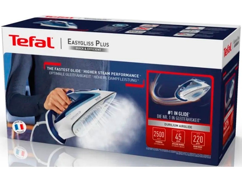 Утюг Tefal Easygliss Plus 2 FV5736E0, 2500 Вт, паровой удар 220 л/мин, синий/ белый фото 11