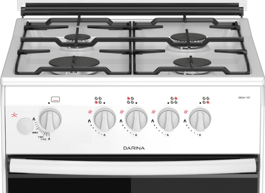 Газовая плита Darina 1B GM 341 107 W 50 см, 50 л, 4 конфорки, белый фото 2