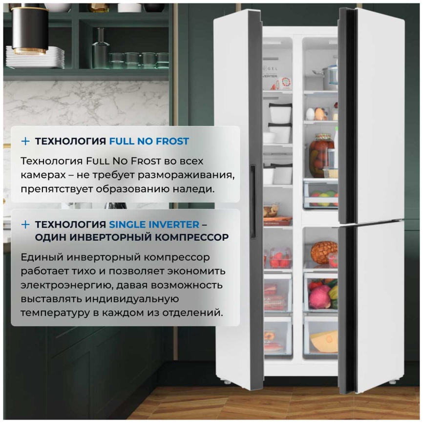 Холодильник Side-by-Side Zugel ZRTD459GW No frost, белый фото 5