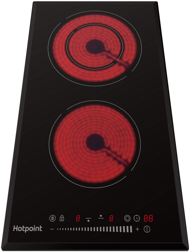 Электрическая варочная панель Hotpoint HR 3O4 BAS 28 см, 2 конфорки стеклокерамика, черный фото 3