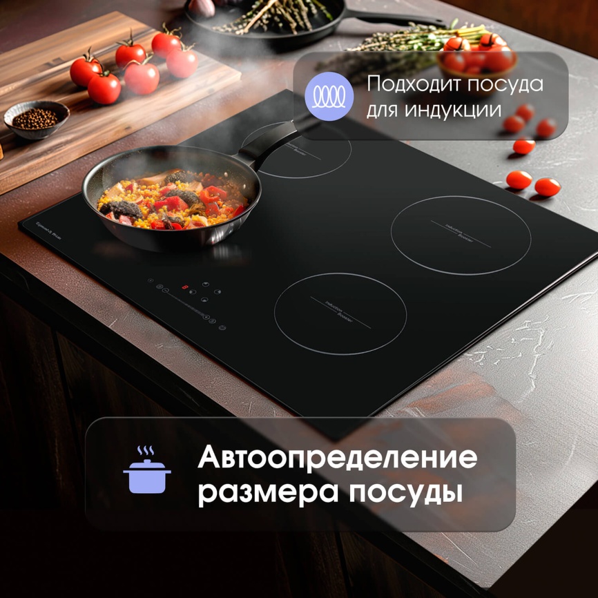 Электрическая варочная панель Zigmund & Shtain CI 35.6 B 59 см, 4 конфорки стеклокерамика, черный фото 7