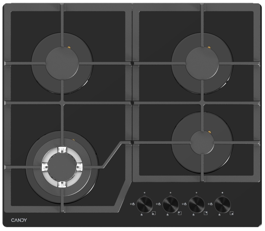 Газовая варочная панель Candy CHXG64CWB 58 см, 4 конфорки электроподжиг газконтроль, черный фото 1