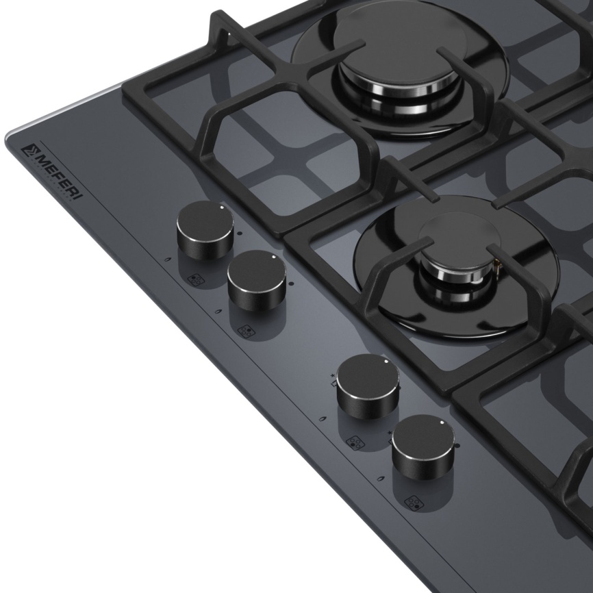 Газовая варочная панель Meferi MGH604GR GLASS ULTRA 60 см, 4 конфорки электроподжиг газконтроль, серый фото 6