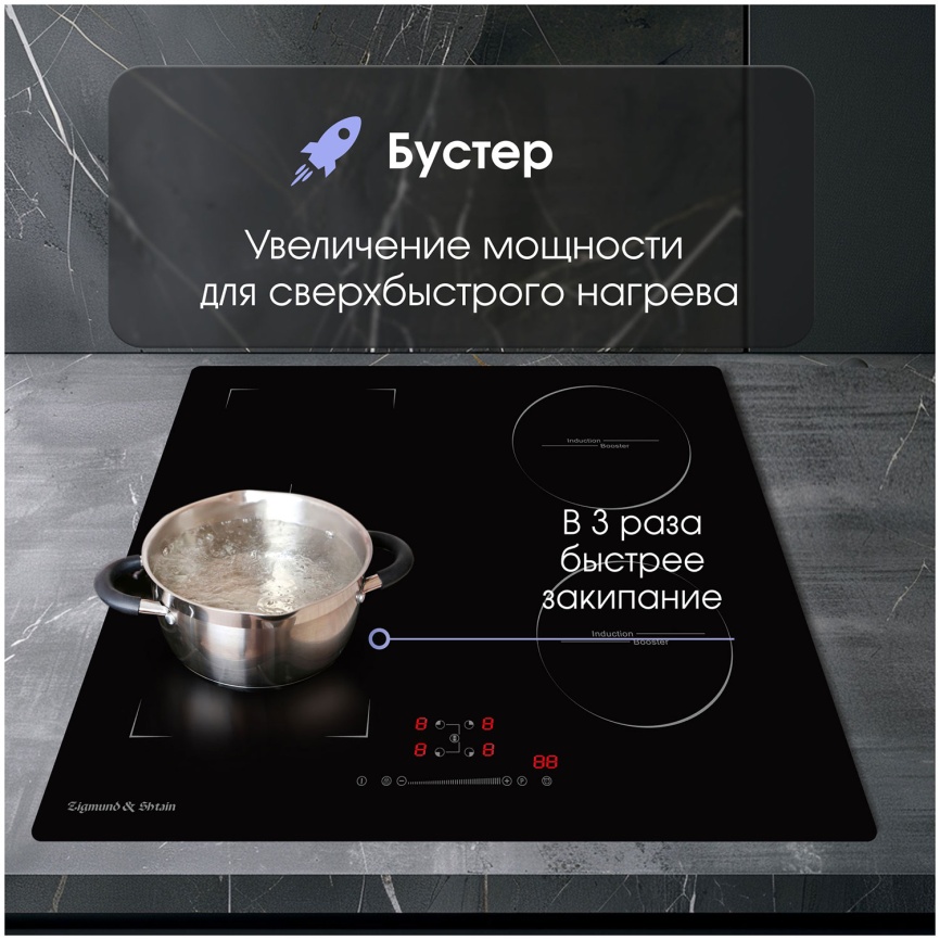 Индукционная варочная панель Zigmund & Shtain CI 46.6 B 59 см, 4 конфорки стеклокерамика, черный фото 5