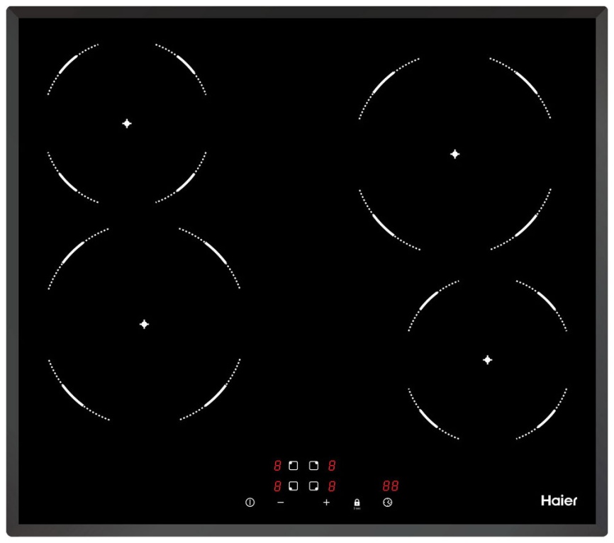 Электрическая варочная панель Haier HHY-C64NVB 59 см, 4 конфорки стеклокерамика, черный фото 1