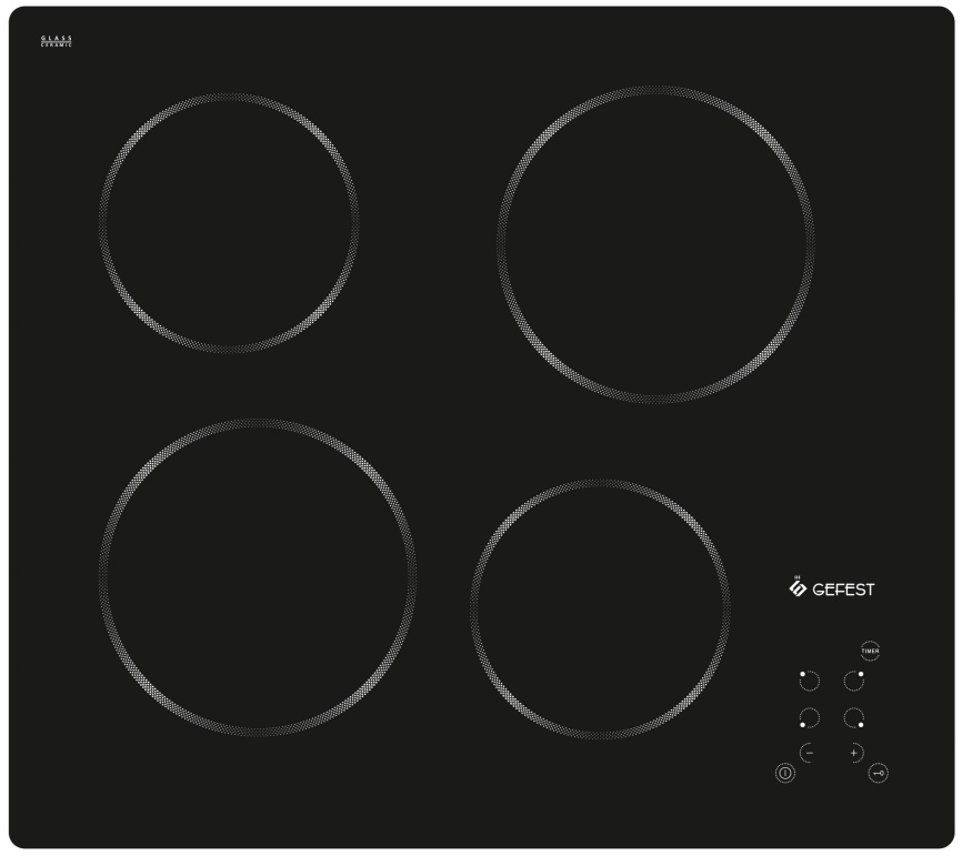 Электрическая варочная панель Gefest ЭС В СН 4231 К11 59 см, 4 конфорки стеклокерамика, черный фото 1