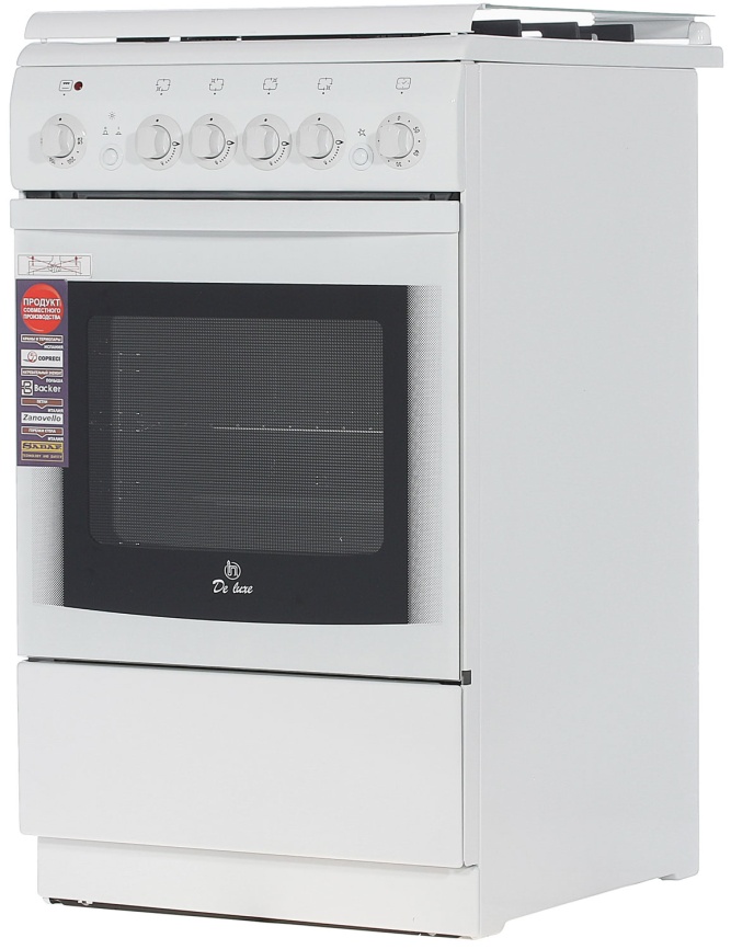 Комбинированная плита De luxe 506040.00 гэ 50 см, 54 л, 4 конфорки, белый фото 3