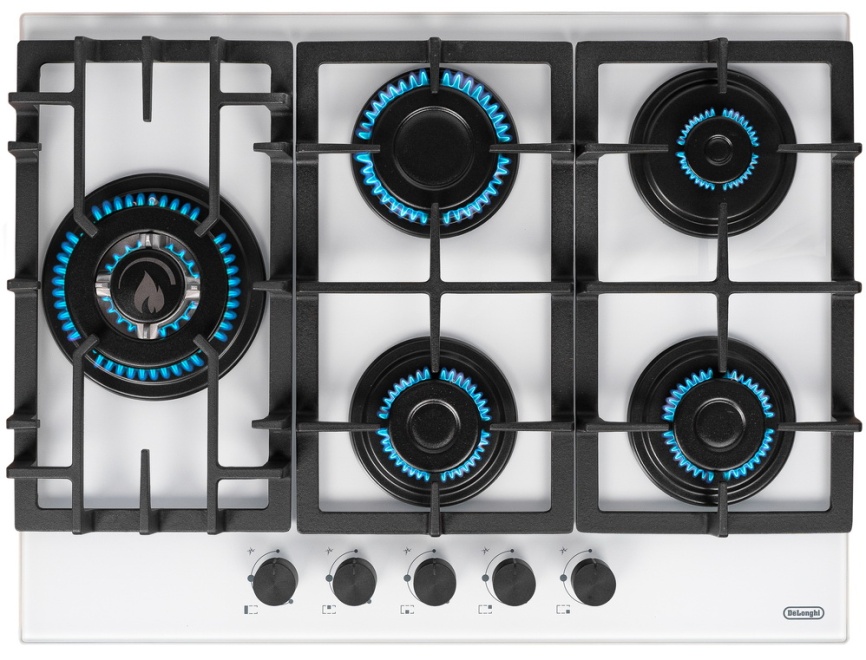 Газовая варочная панель De’Longhi GERMANA 7GW BB 69 см, 5 конфорок электроподжиг газконтроль, белый фото 1