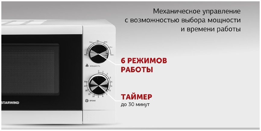 Микроволновая печь - СВЧ Starwind SMW4020, 20 л, 700 Вт, белый фото 7
